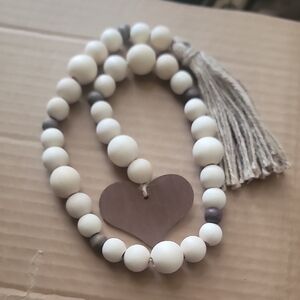 White and Brown Beaded Garland with Heart Pendant